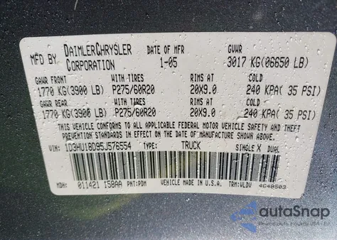 2005 Dodge Ram 1500 Slt/Laramie from USA, damaged, VIN 1D3HU18D95J576554